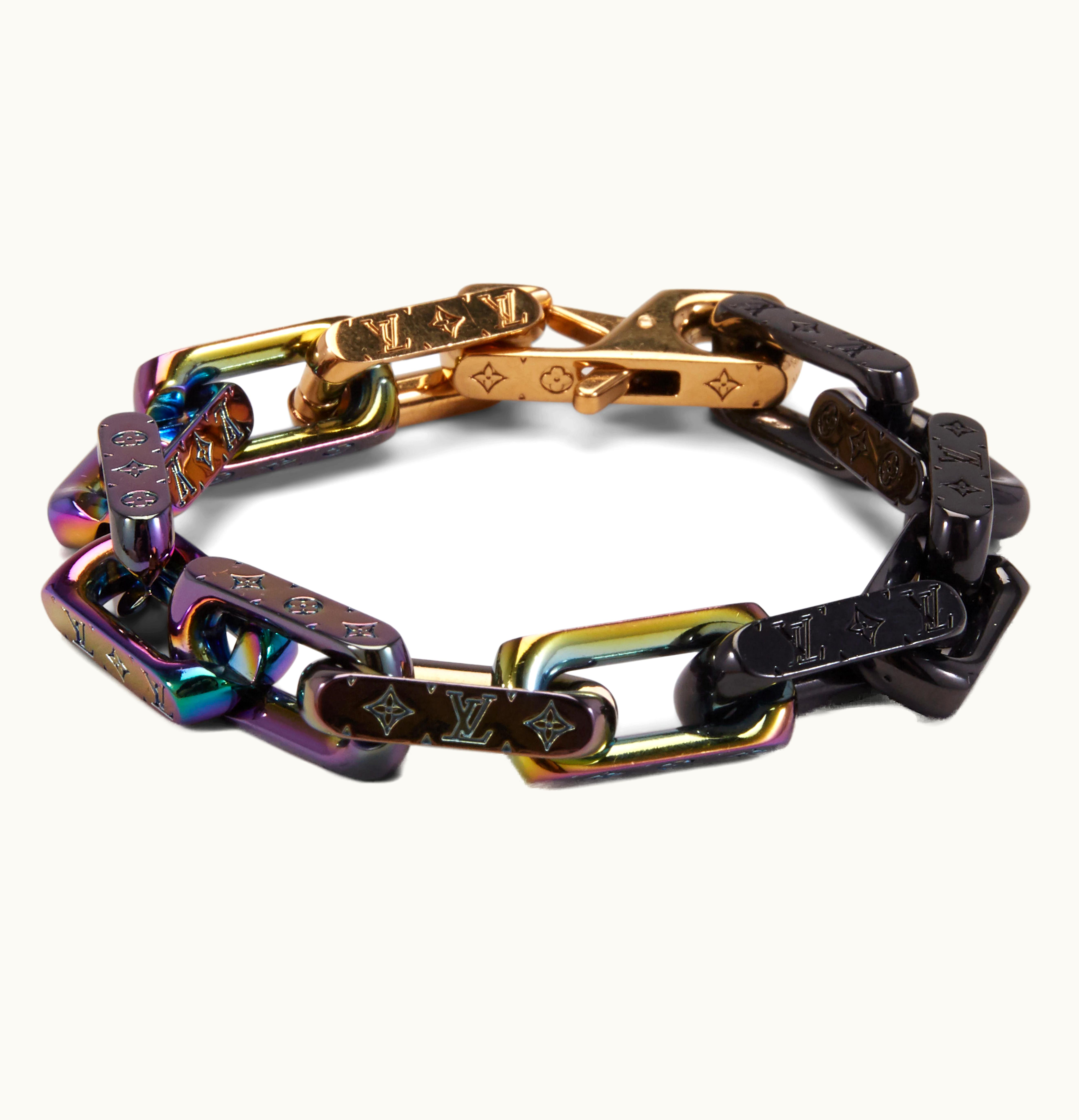 Louis Vuitton Louis Vuitton Chain Bracelet Engraved Monogram Colors Black Gold Multicolor