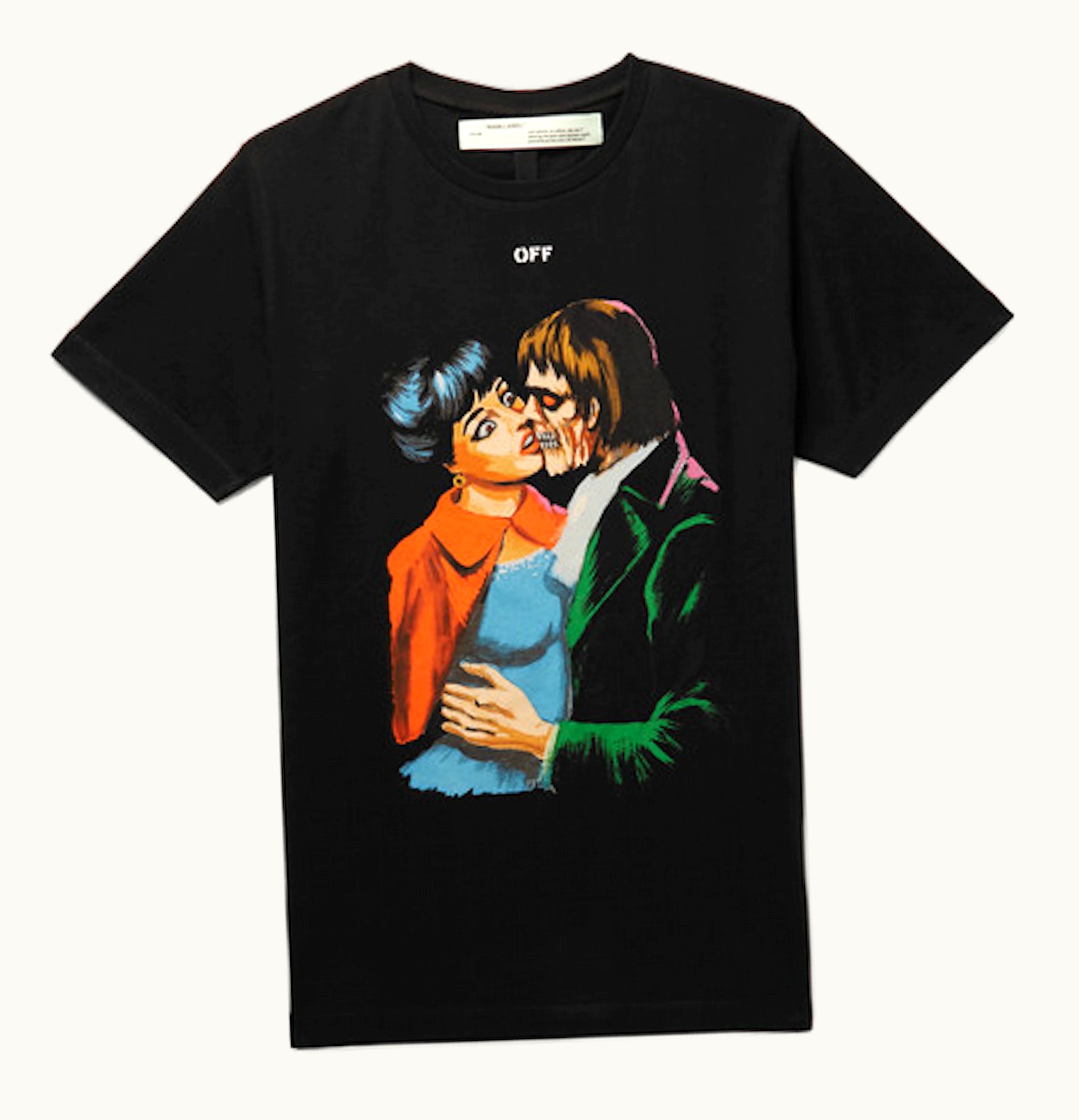 OFF-WHITE OFF WHITE Slim Fit Kiss Graphic Print T Shirt Black Multicolor