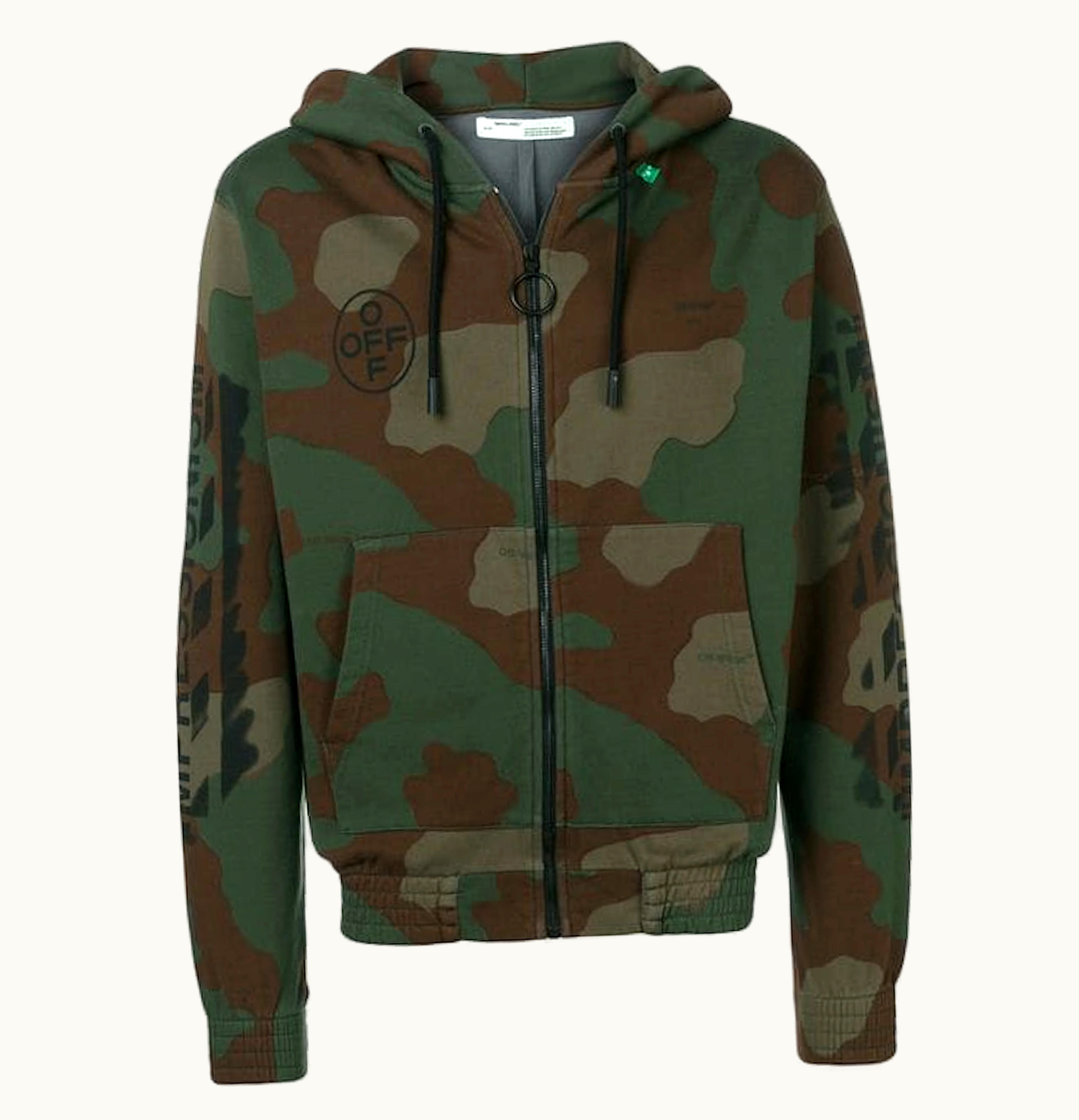 OFF-WHITE OFF WHITE Diag Stencil Zip Up Hoodie Camo Black