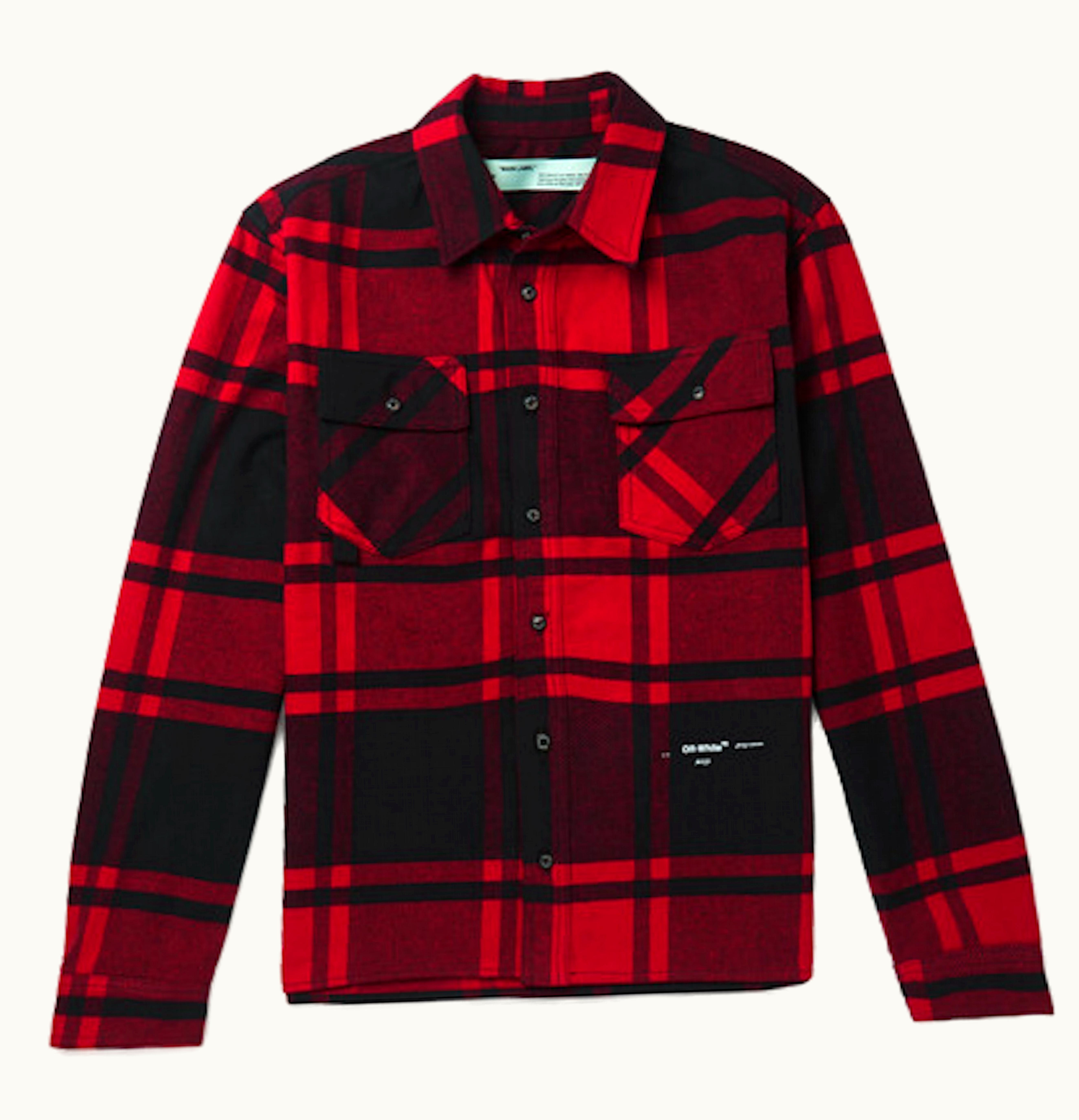 OFF-WHITE OFF WHITE Embellished Checkered Flannel Shirt Black Red White