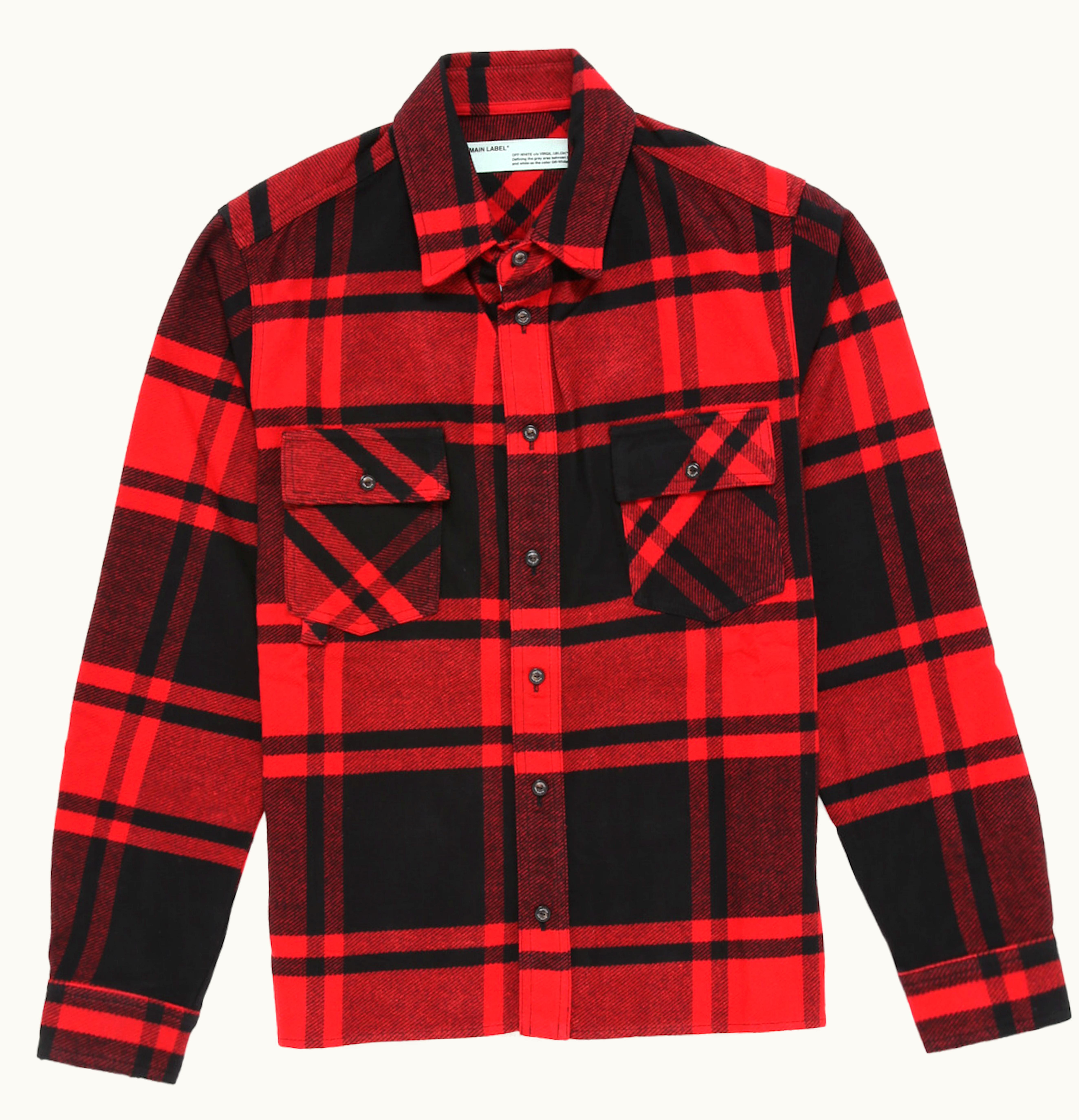 OFF-WHITE OFF WHITE Logo Print Checkered Flannel Overshirt Red Black