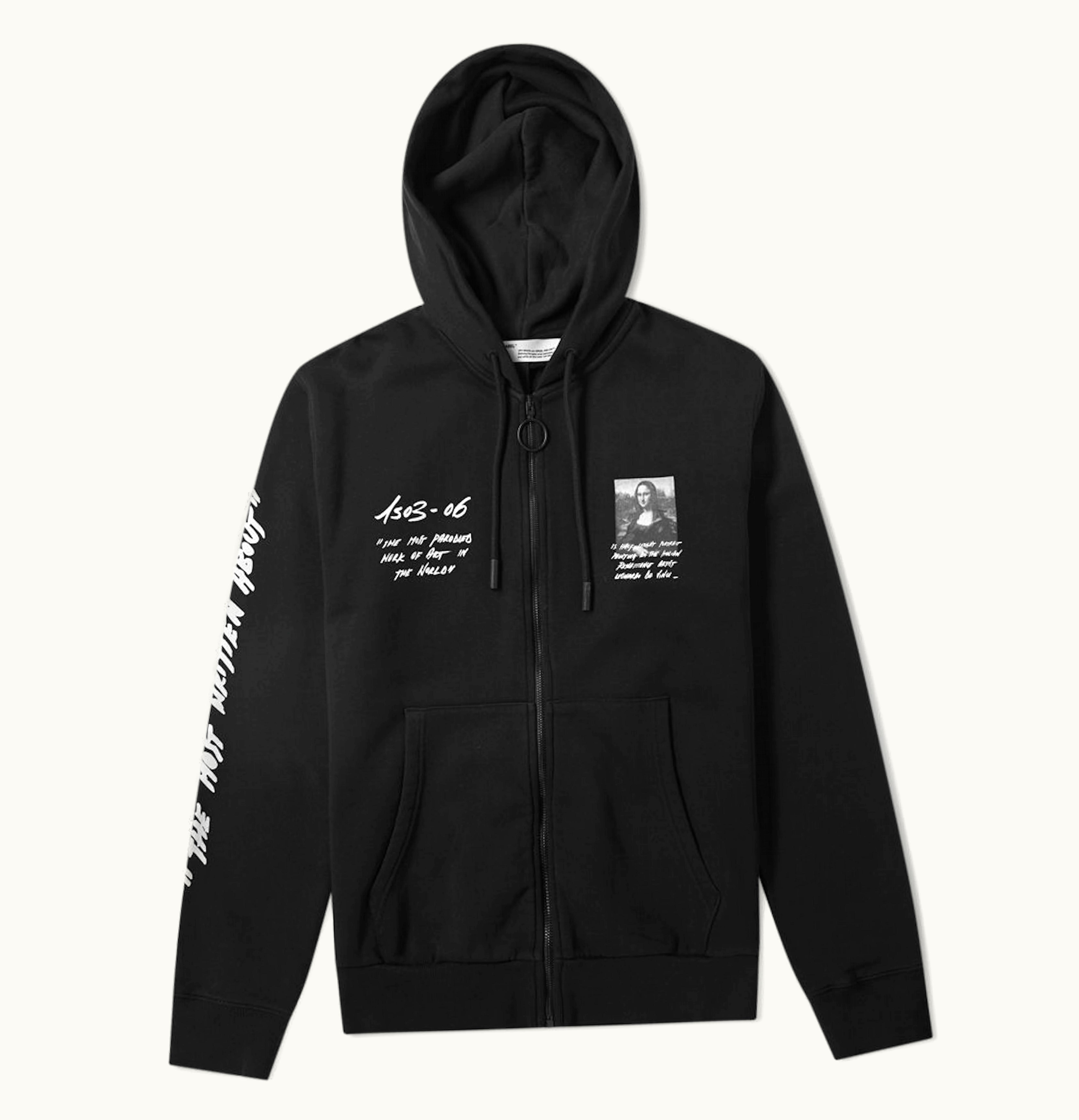 OFF-WHITE OFF WHITE Monalisa Graphic Print Zip Hoodie Black White