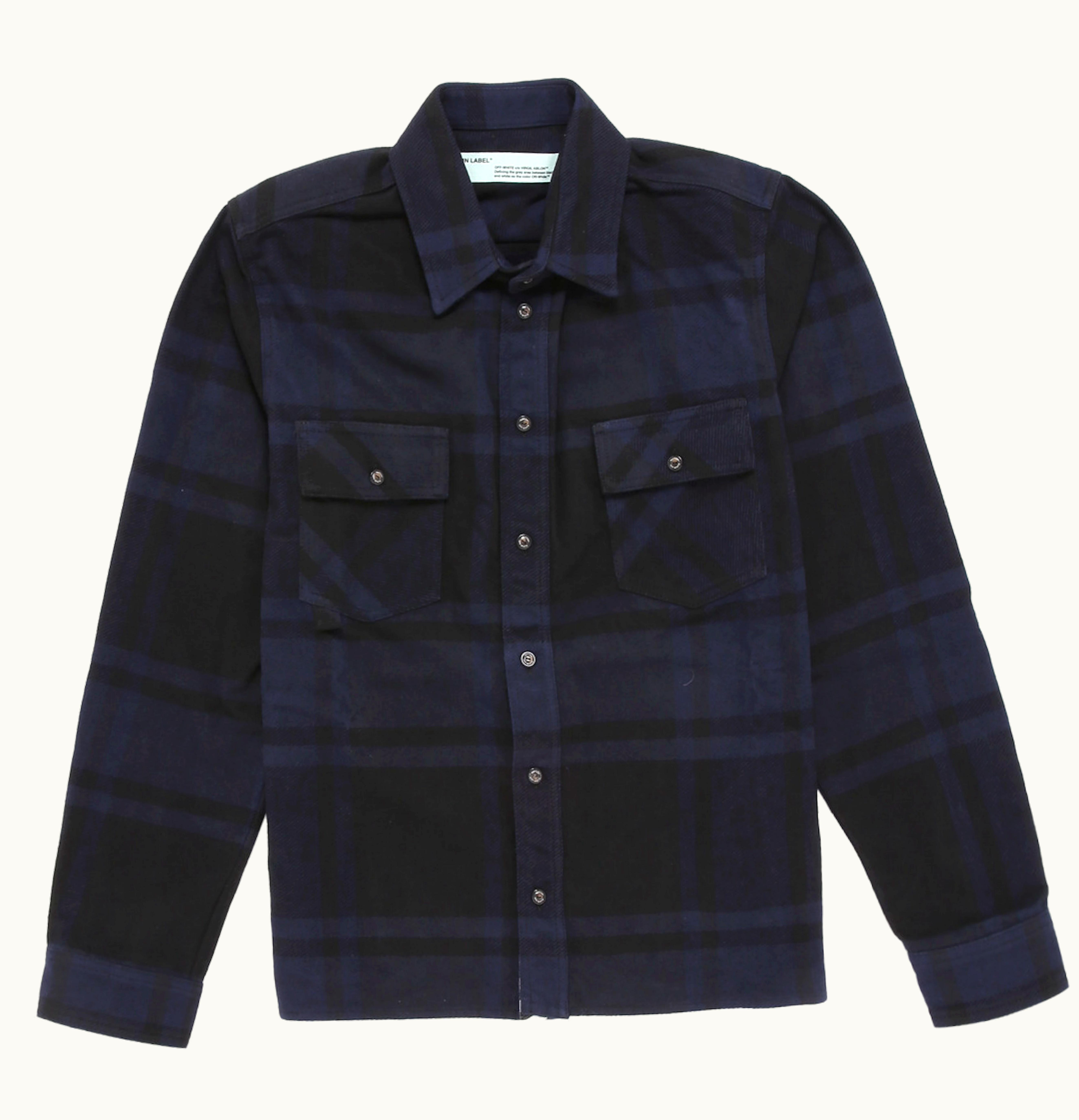 OFF-WHITE OFF WHITE Checkered Stencil Flannel Shirt Black Navy