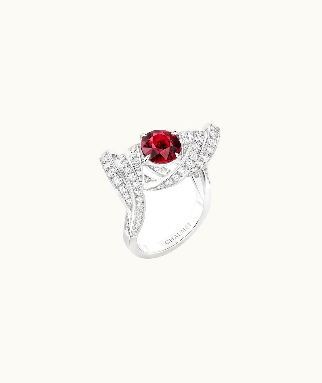 Chaumet Torsade De Chaumet Ring White Gold, Ruby, Diamonds 085136