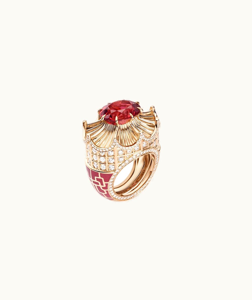 Chaumet Chaumet Qianlong Ring Pink Tourmaline Rose Gold, Lacquer, Tourmaline, Diamonds