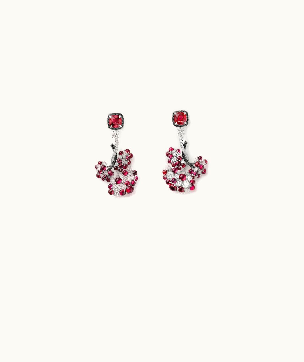 Chaumet Chaumet Chant Du Printemps Earrings White Gold, Rubies, Diamonds, Black Spinels