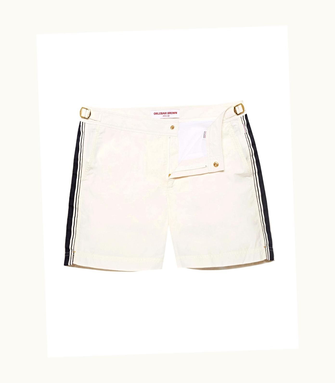 Orlebar Brown Orlebar Brown White Sand Mid-Length Border Tape Swim Shorts