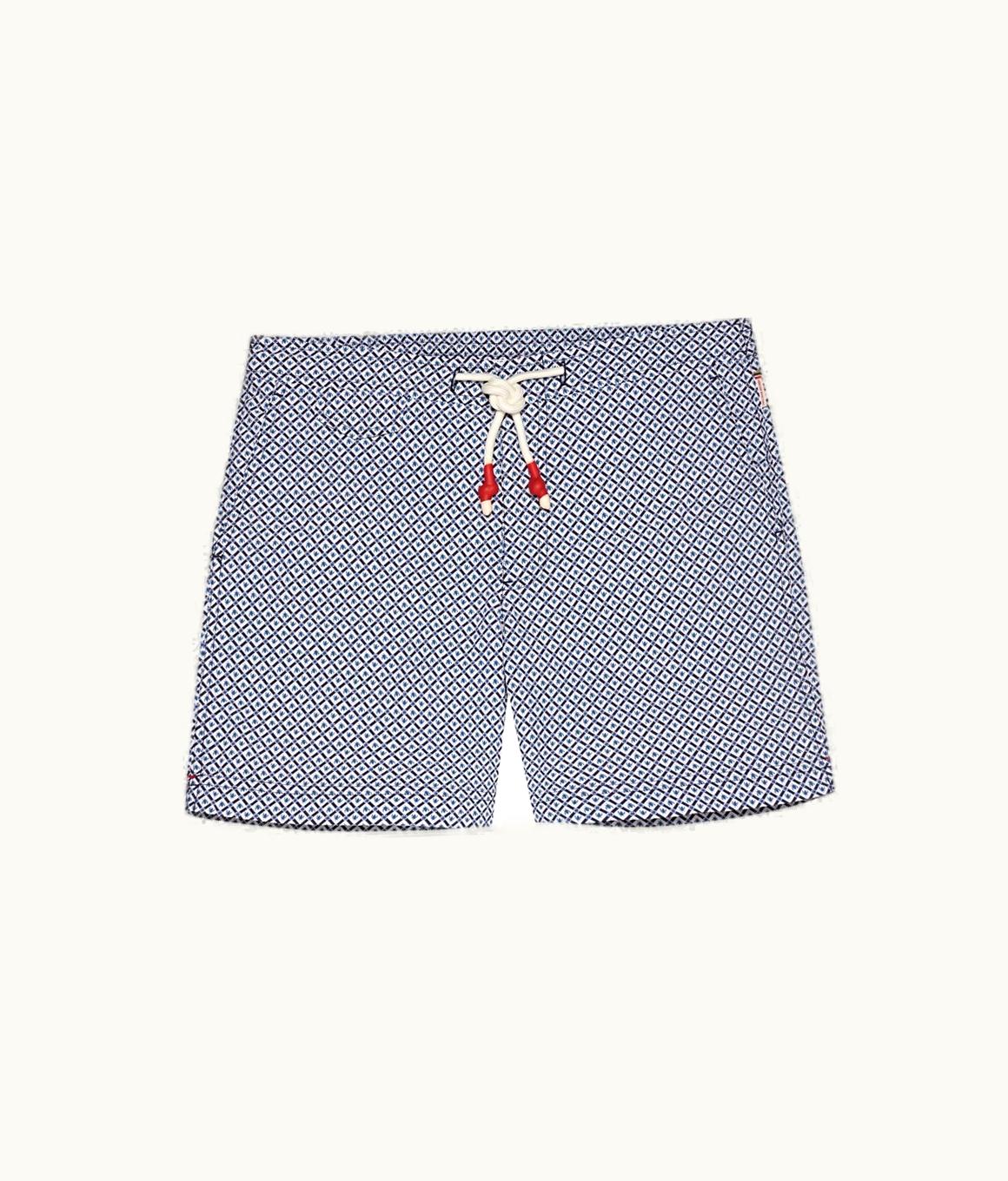 Orlebar Brown Orlebar Brown Springfield Blue / White Sand Geo Print Mid-Length Drawcord Swim Shorts