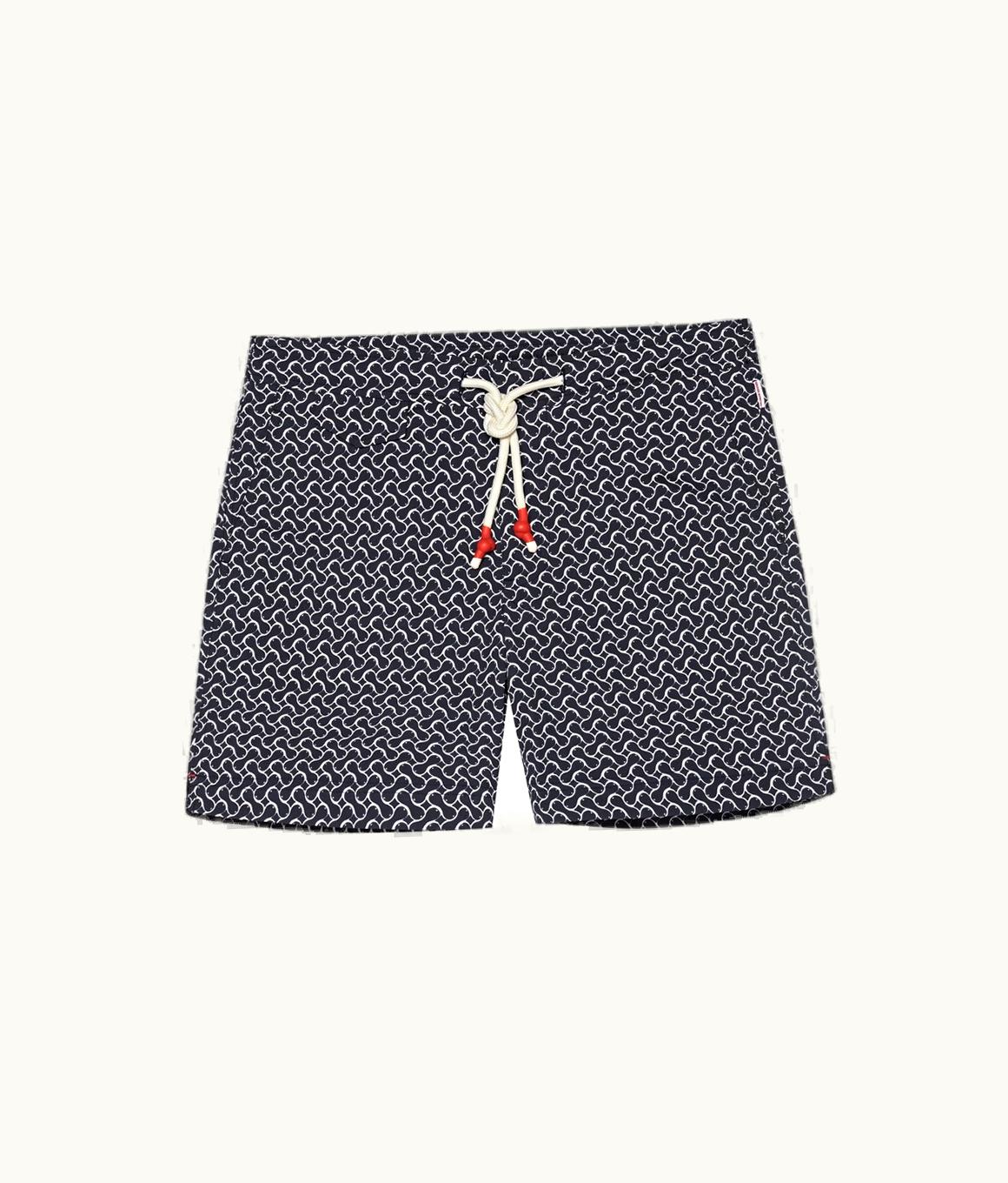 Orlebar Brown Orlebar Brown Midnight Navy Geometric Mid-Length Drawcord Swim Shorts