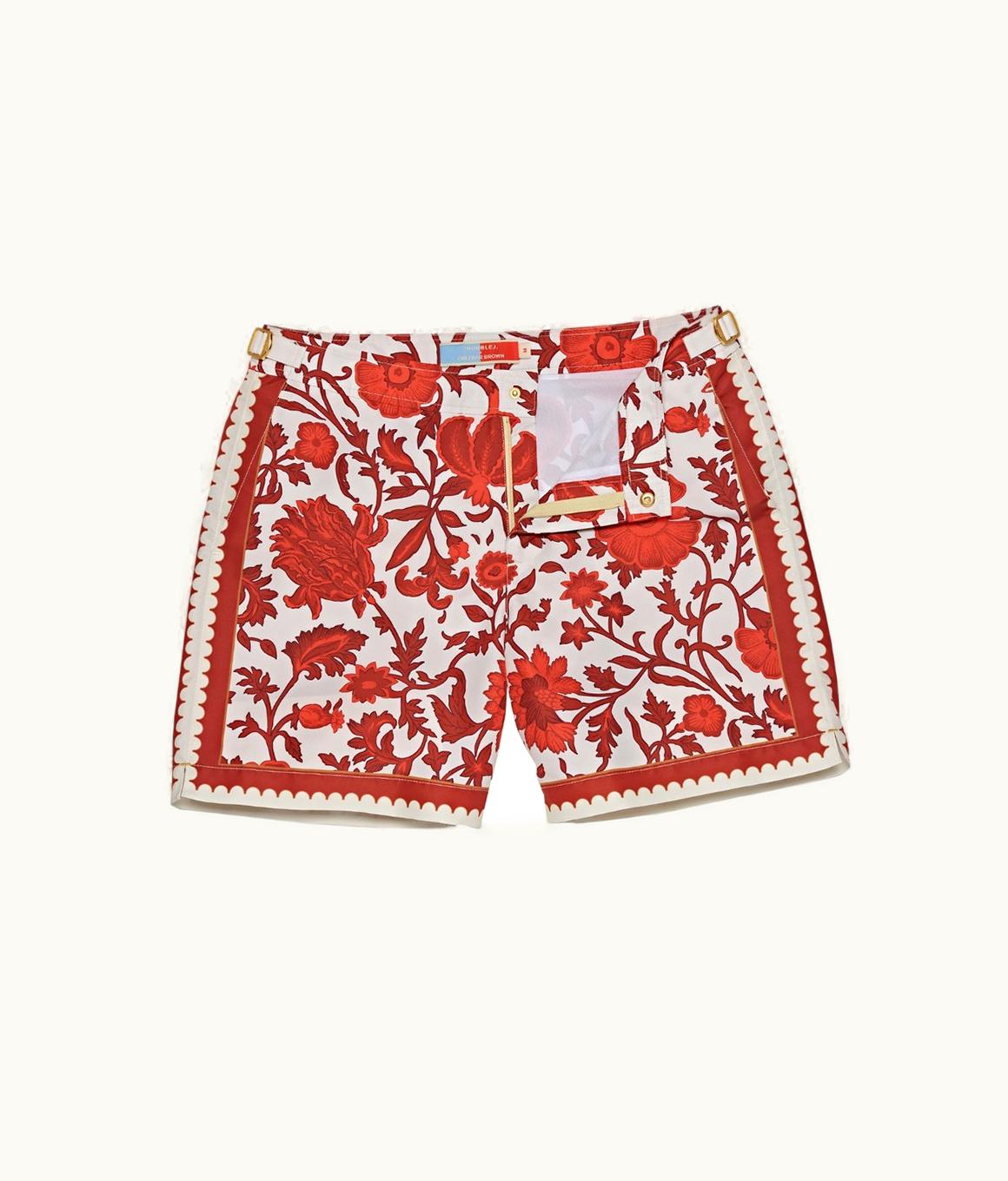 Orlebar Brown Orlebar Brown Summer Red / White Sand Drangonflower Print Mid-Length Swim Shorts