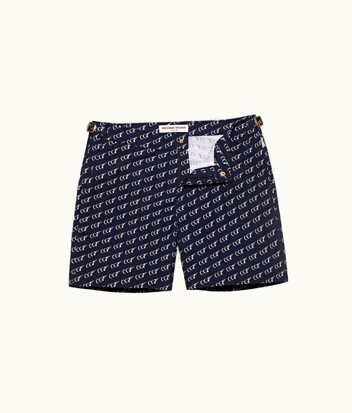 Orlebar Brown Orlebar Brown 007 Midnight Navy Geometric Jacquard Mid-Length Swim Shorts