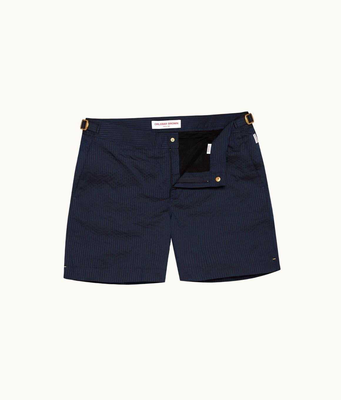 Orlebar Brown Orlebar Brown Night Iris Tonal Seersucker Mid-Length Swim Shorts