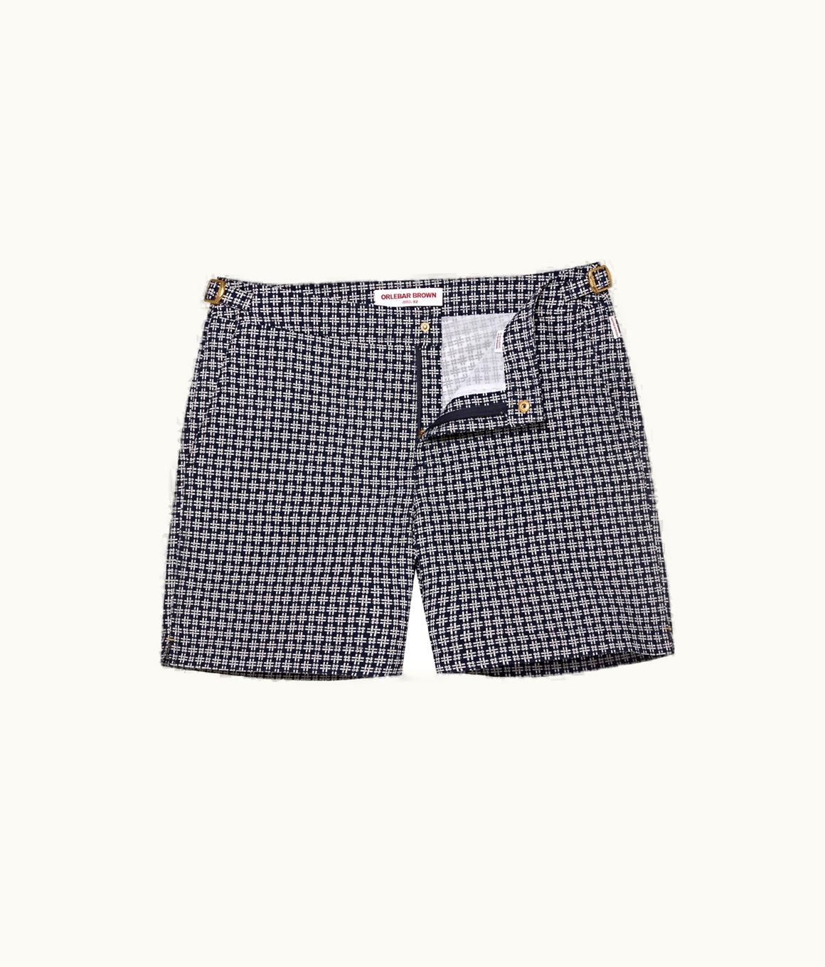 Orlebar Brown Orlebar Brown 007 Midnight Navy / White Sand Geometric Jacquard Mid-Length Swim Shorts