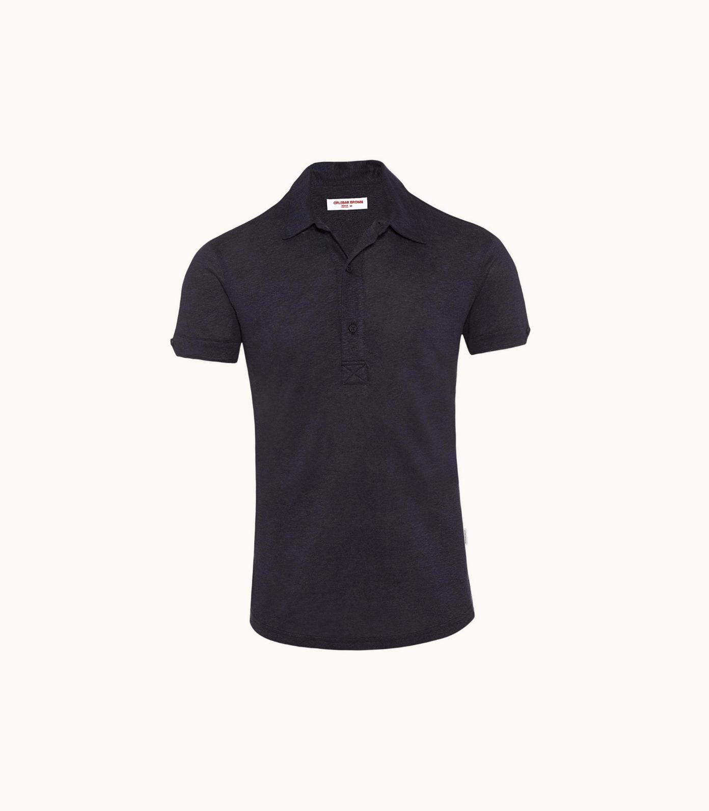 Orlebar Brown Navy Tailored Fit Linen Polo Shirt Orlebar Brown
