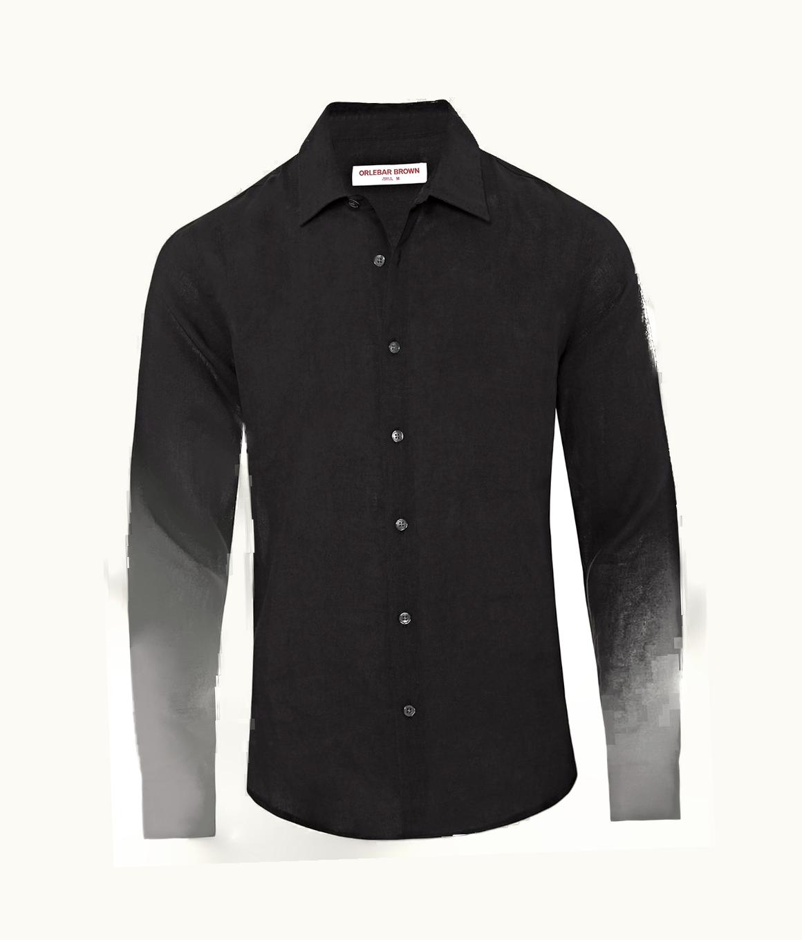 Orlebar Brown Orlebar Brown Black Tailored Fit Classic Collar Linen Shirt