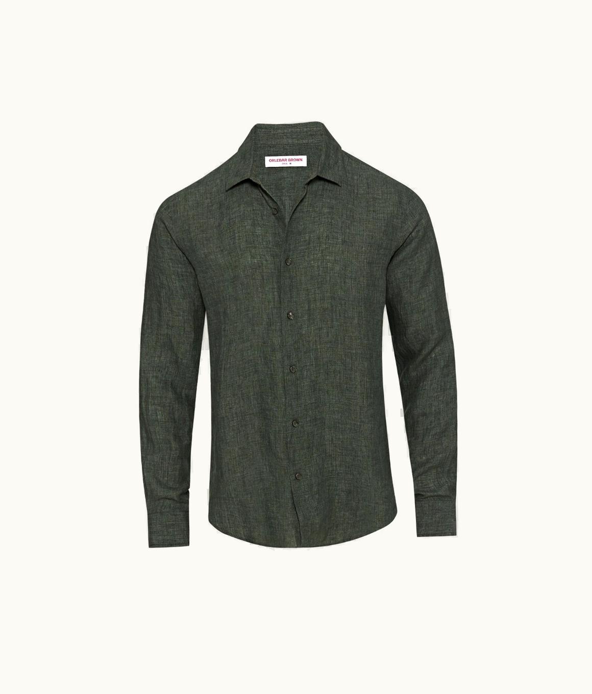 Orlebar Brown Orlebar Brown Light Kombu Tailored Fit Classic Collar Linen Shirt