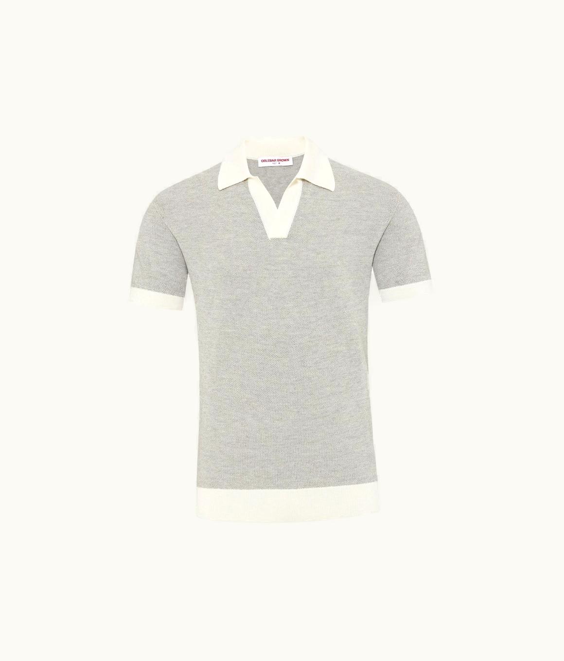 Orlebar Brown Orlebar Brown White Sand / Grey Marl Tailored Fit Contrast Texture Merino Polo Shirt