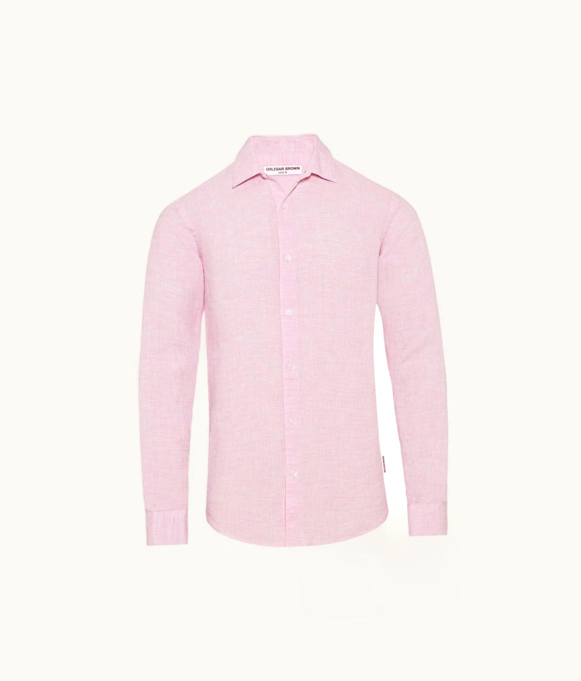 Orlebar Brown Giles Linen - Pale Pink / White Classic Collar Tailored Fit Linen Shirt Orlebar Brown