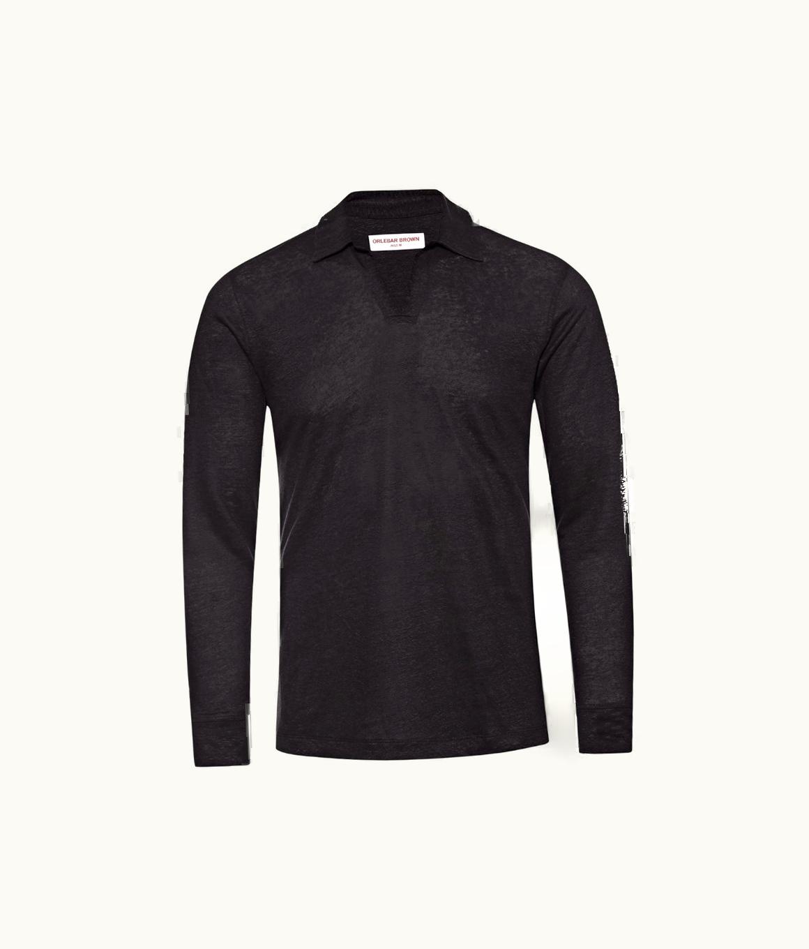 Orlebar Brown Mens Blue Long-Sleeve Linen Polo Designer Polo Shirts Orlebar Brown