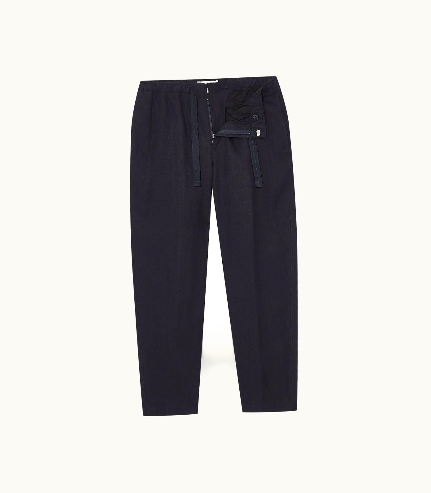 Orlebar Brown Orlebar Brown Night Iris Relaxed Fit Linen Drawcord Zip Fly Trousers