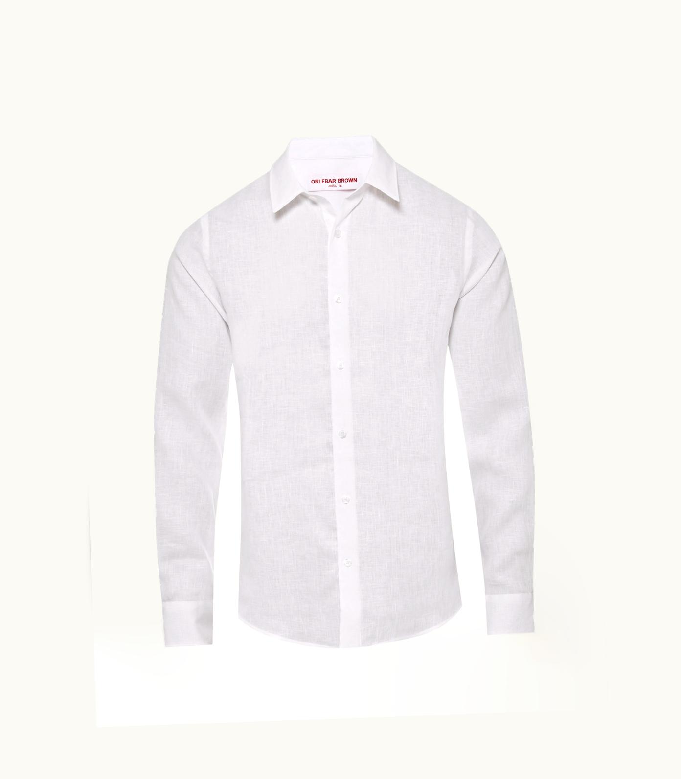 Orlebar Brown Mens Beige Tailored Fit Linen Shirt Designer Shirts Orlebar Brown