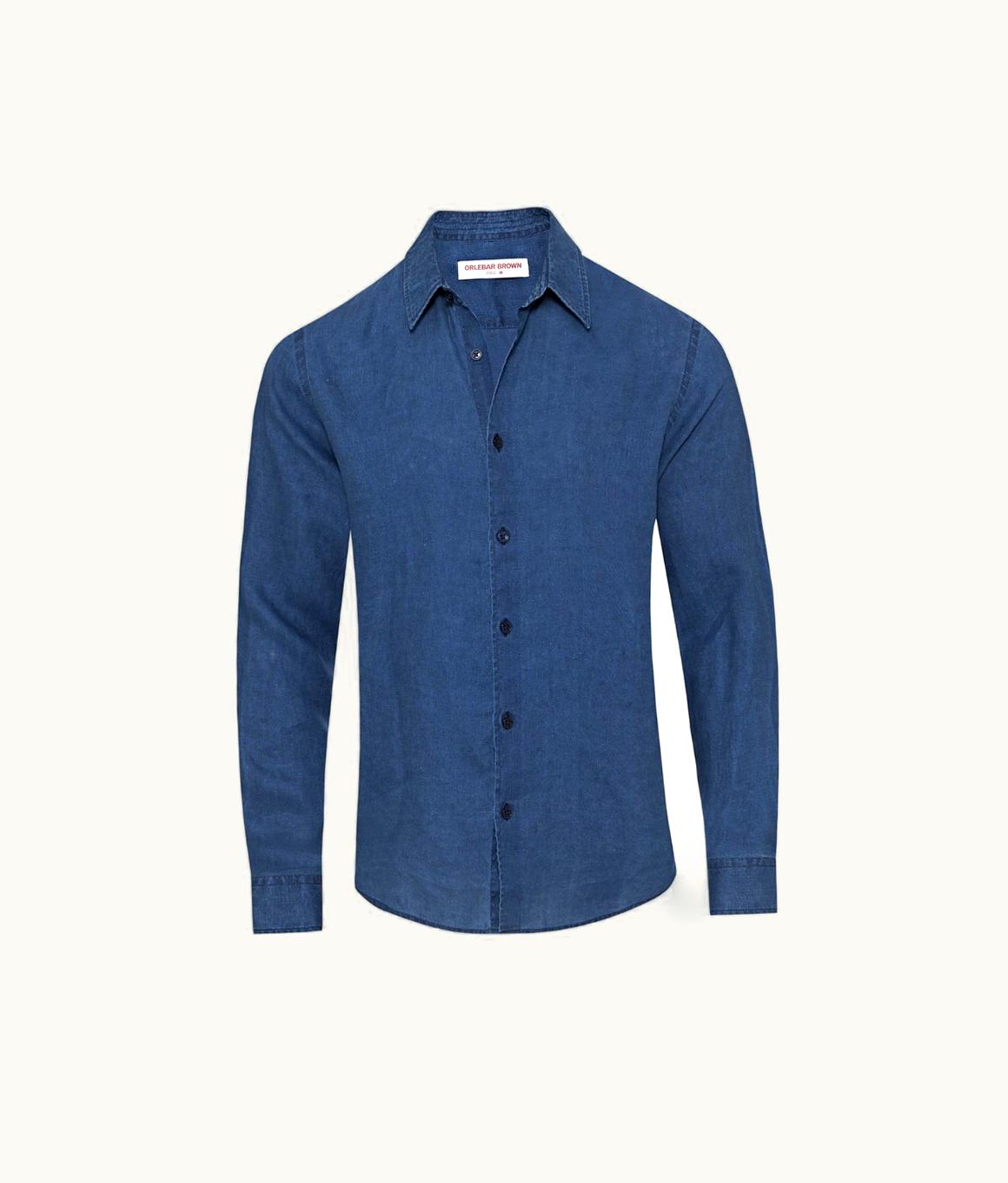 Orlebar Brown Orlebar Brown Deep Indigo Dyed Linen Tailored Fit Classic Collar Shirt