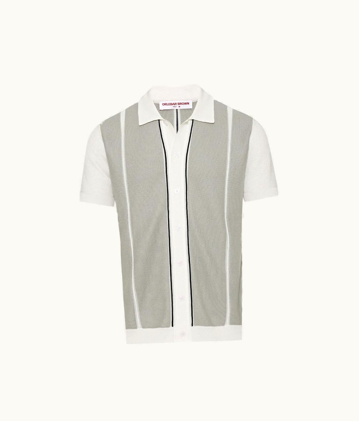 Orlebar Brown Orlebar Brown White / Oyster Grey / Night Iris 3-Colour Stripe Classic Fit Organic Cotton Shirt