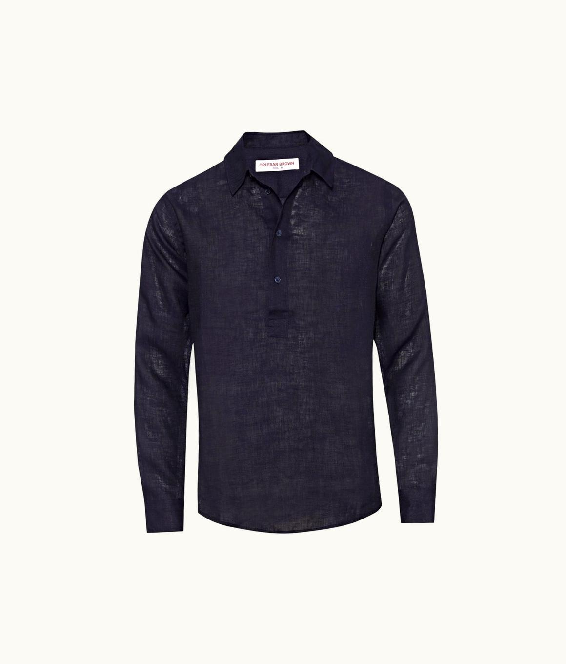 Orlebar Brown Mens Blue Overhead Linen Shirt Designer Shirts Orlebar Brown