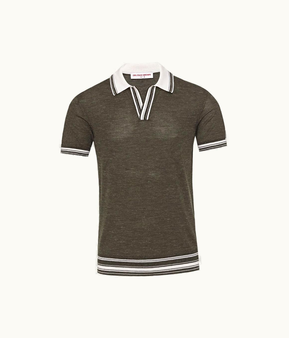 Orlebar Brown Orlebar Brown Smoked Tea / White Sand Multi-Stripe Tipping Merino-Silk Polo Shirt