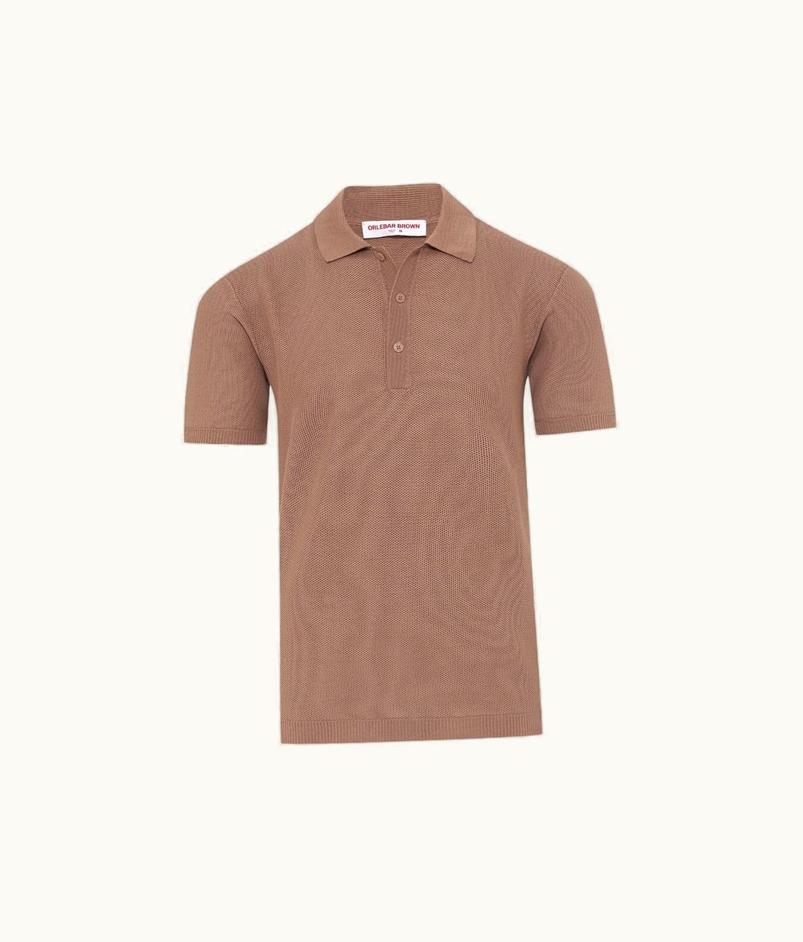 Orlebar Brown Orlebar Brown Caramel Pink Classic Fit Mercerised Cotton Waffle Stitch Polo Shirt