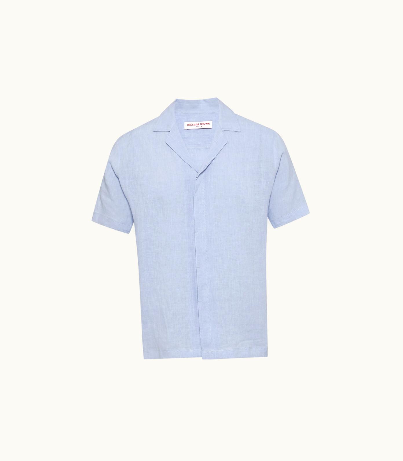 Orlebar Brown Orlebar Brown Soft Blue Relaxed Fit Capri Collar Linen Shirt
