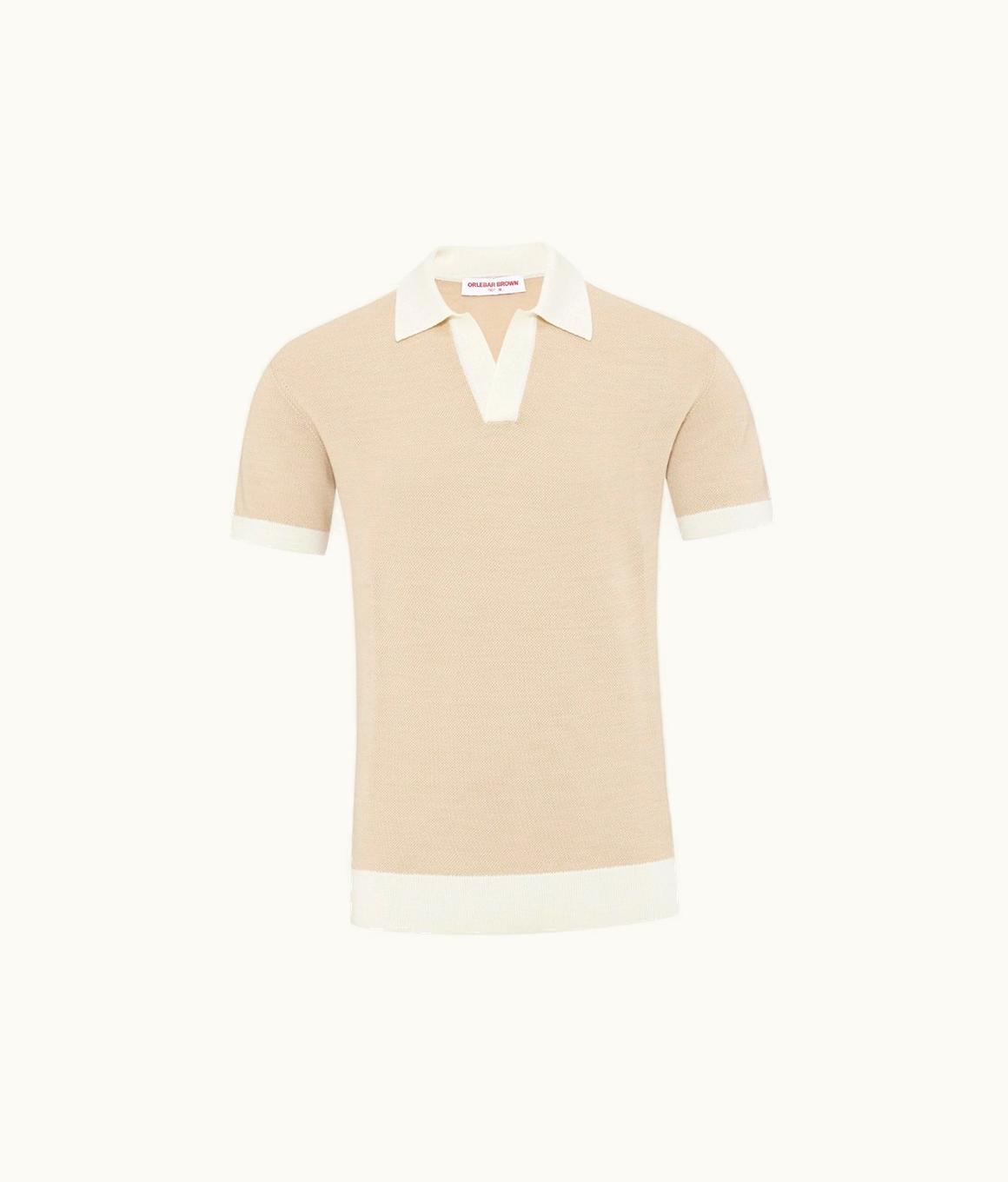 Orlebar Brown Orlebar Brown White Sand / Biscuit Tailored Fit Contrast Texture Merino Polo Shirt