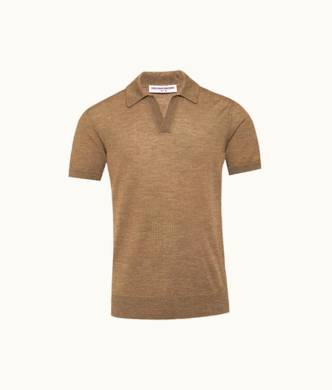 Orlebar Brown Orlebar Brown Dark Biscuit Tailored Fit Merino-Silk Knit Polo Shirt