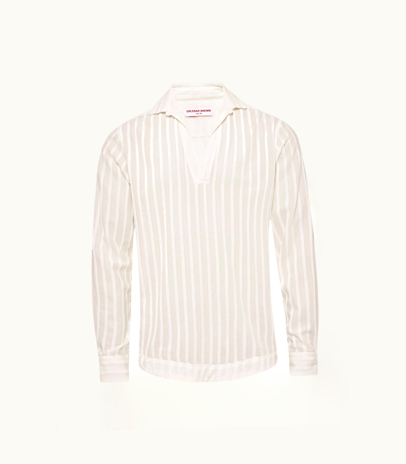 Orlebar Brown Orlebar Brown White Tonal Chenille Stripe Relaxed Fit Overhead Shirt