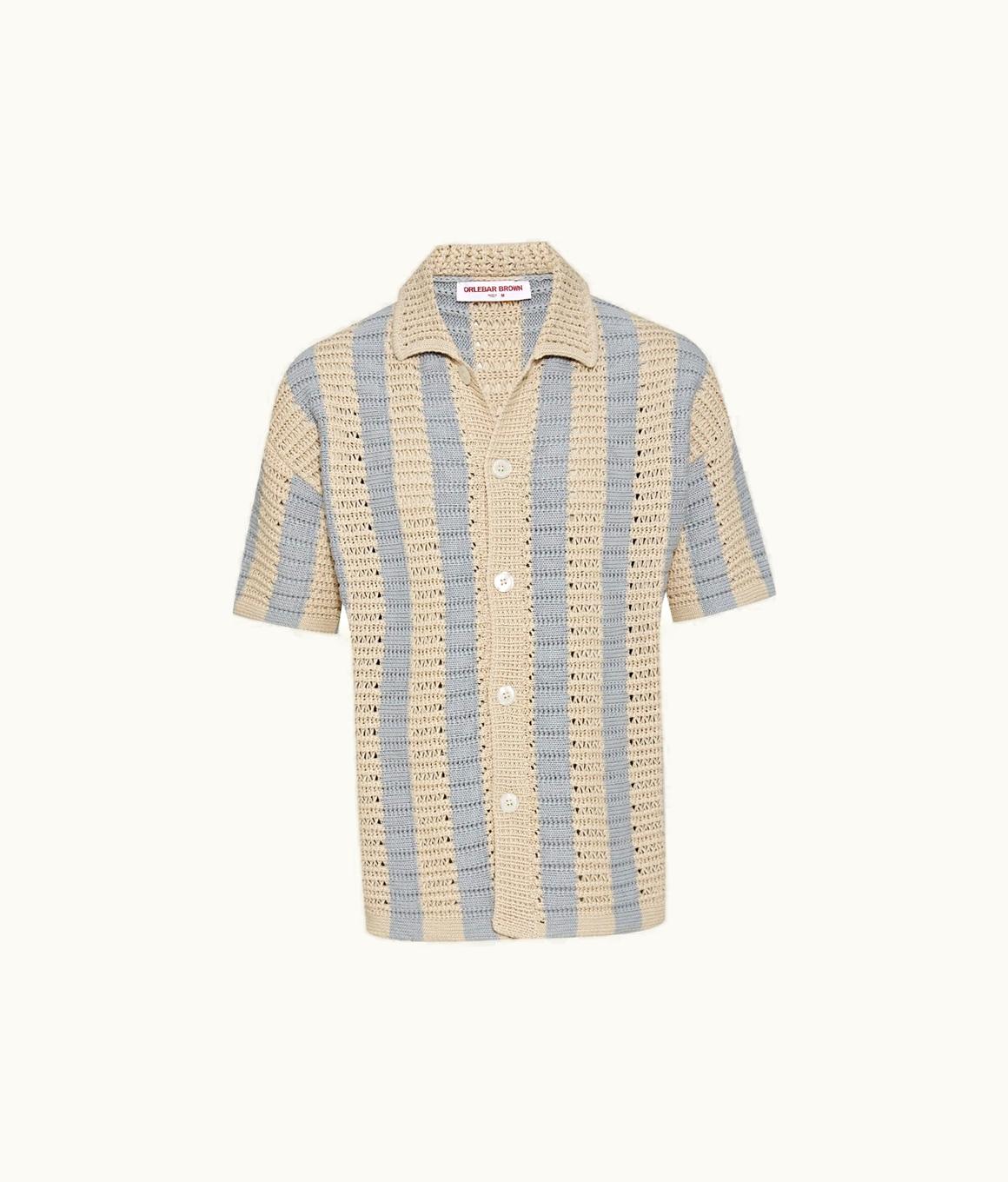 Orlebar Brown Orlebar Brown Light Sky Pool / White Sand Crochet Stripe Organic Cotton Shirt