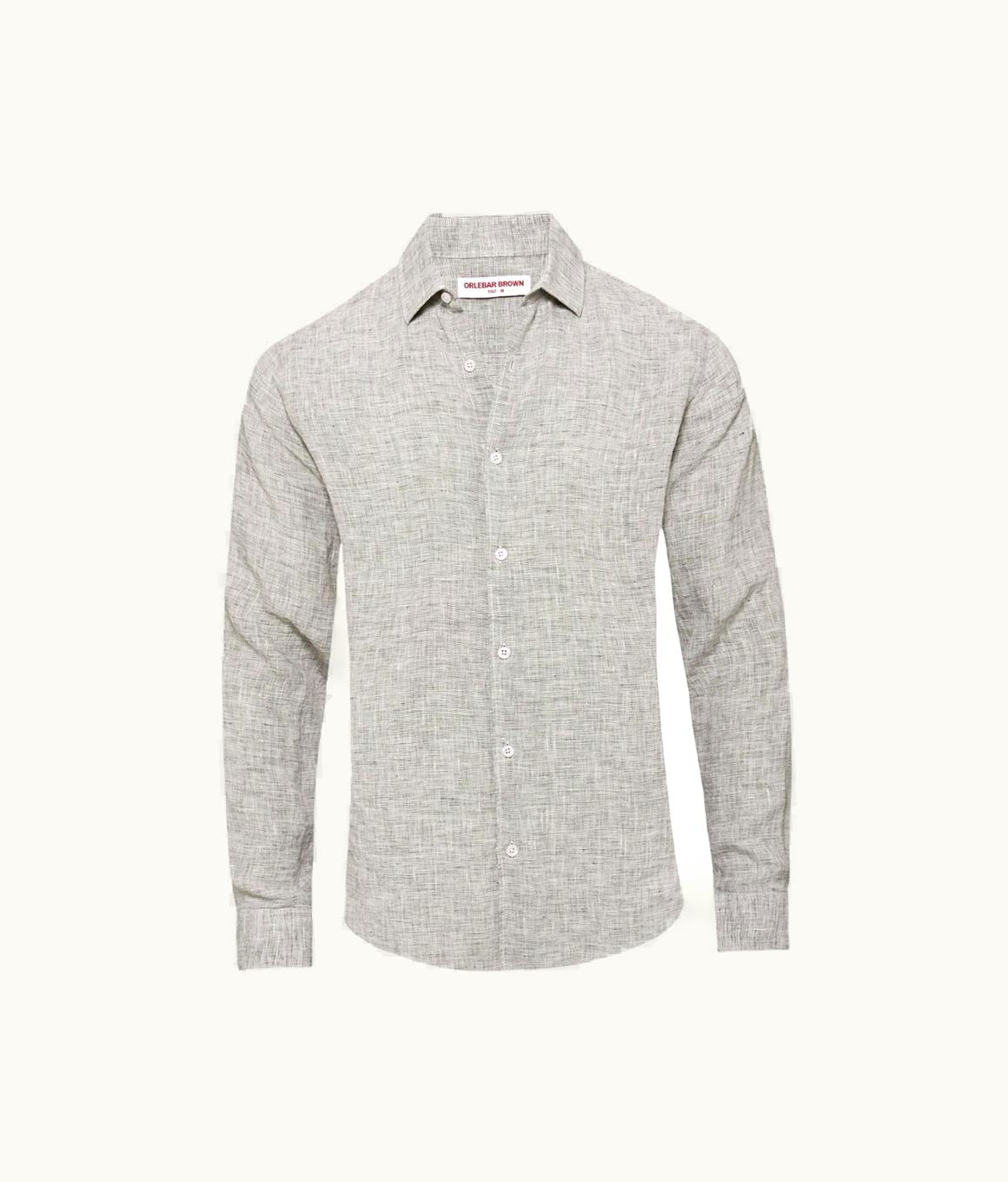 Orlebar Brown Orlebar Brown Graphite / White Classic Collar Tailored Fit Linen Shirt