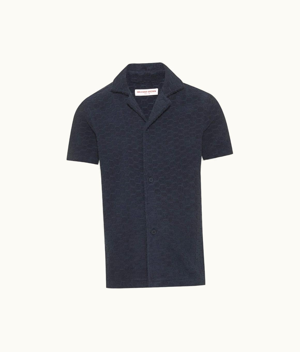 Orlebar Brown Orlebar Brown Night Iris Atom Jacquard Relaxed Fit Capri Collar Cotton Towelling Shirt