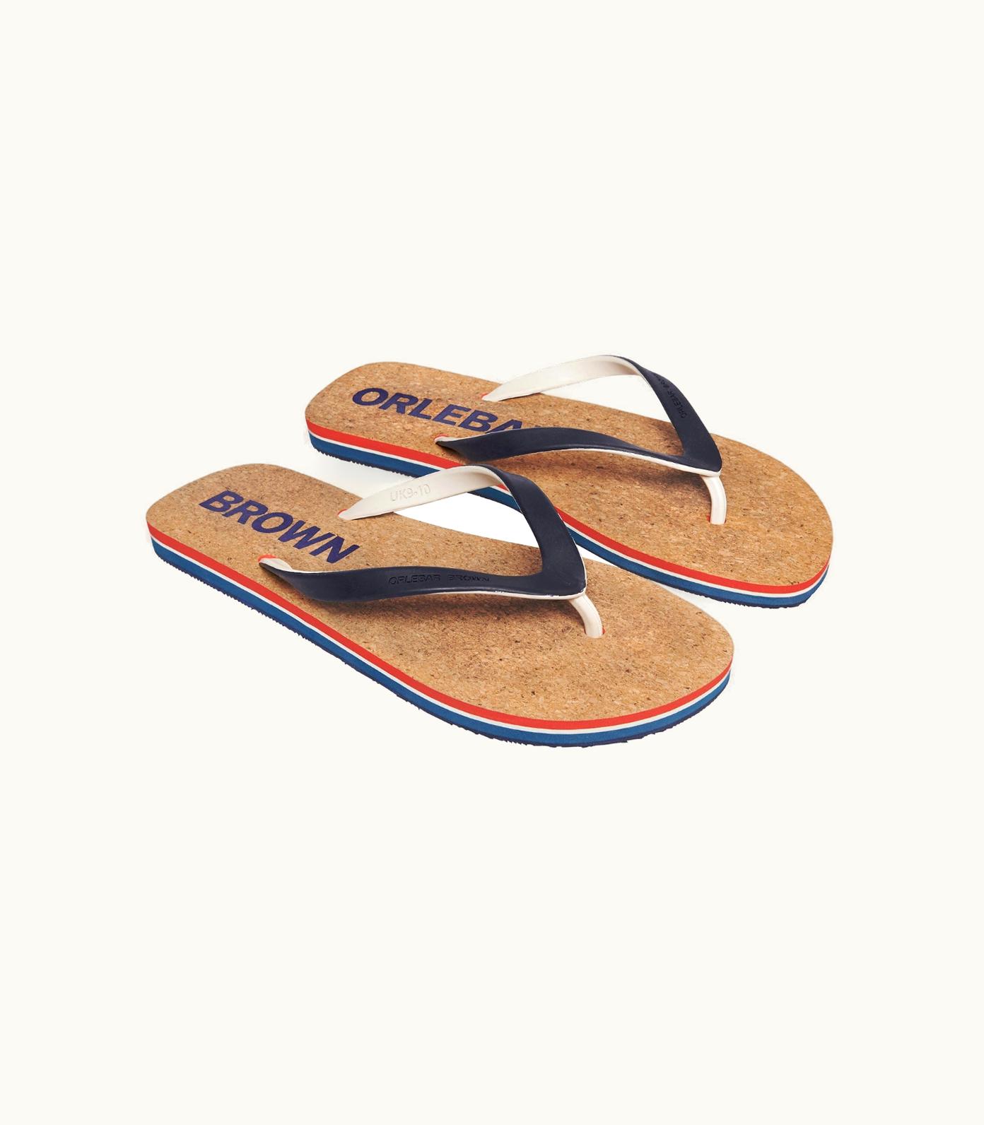 Orlebar Brown Orlebar Brown Navy / White Sand O.b Stripe Cork Flip Flops