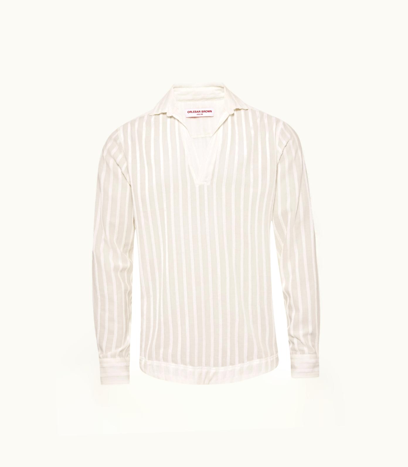 Orlebar Brown Orlebar Brown White Tonal Chenille Stripe Relaxed Fit Overhead Shirt White
