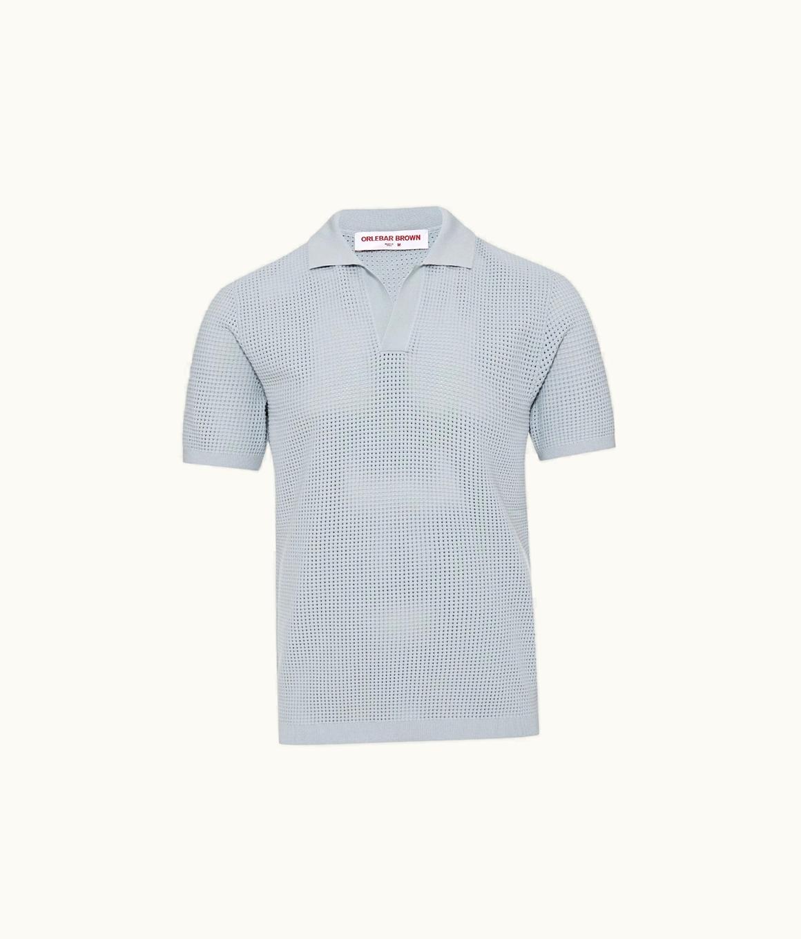 Orlebar Brown Orlebar Brown Light Sky Pool Classic Fit Waffle Mesh Stitch Polo Shirt Light Sky Pool