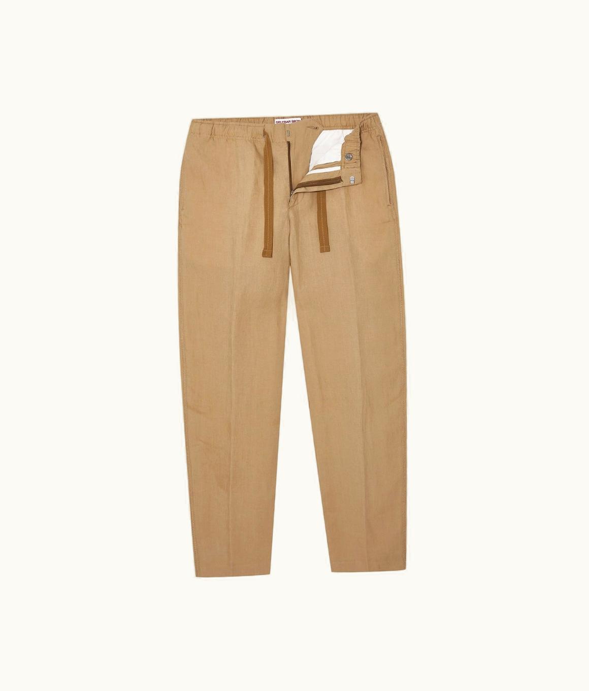 Orlebar Brown Orlebar Brown Biscuit Relaxed Fit Linen Drawcord Zip Fly Trousers Biscuit