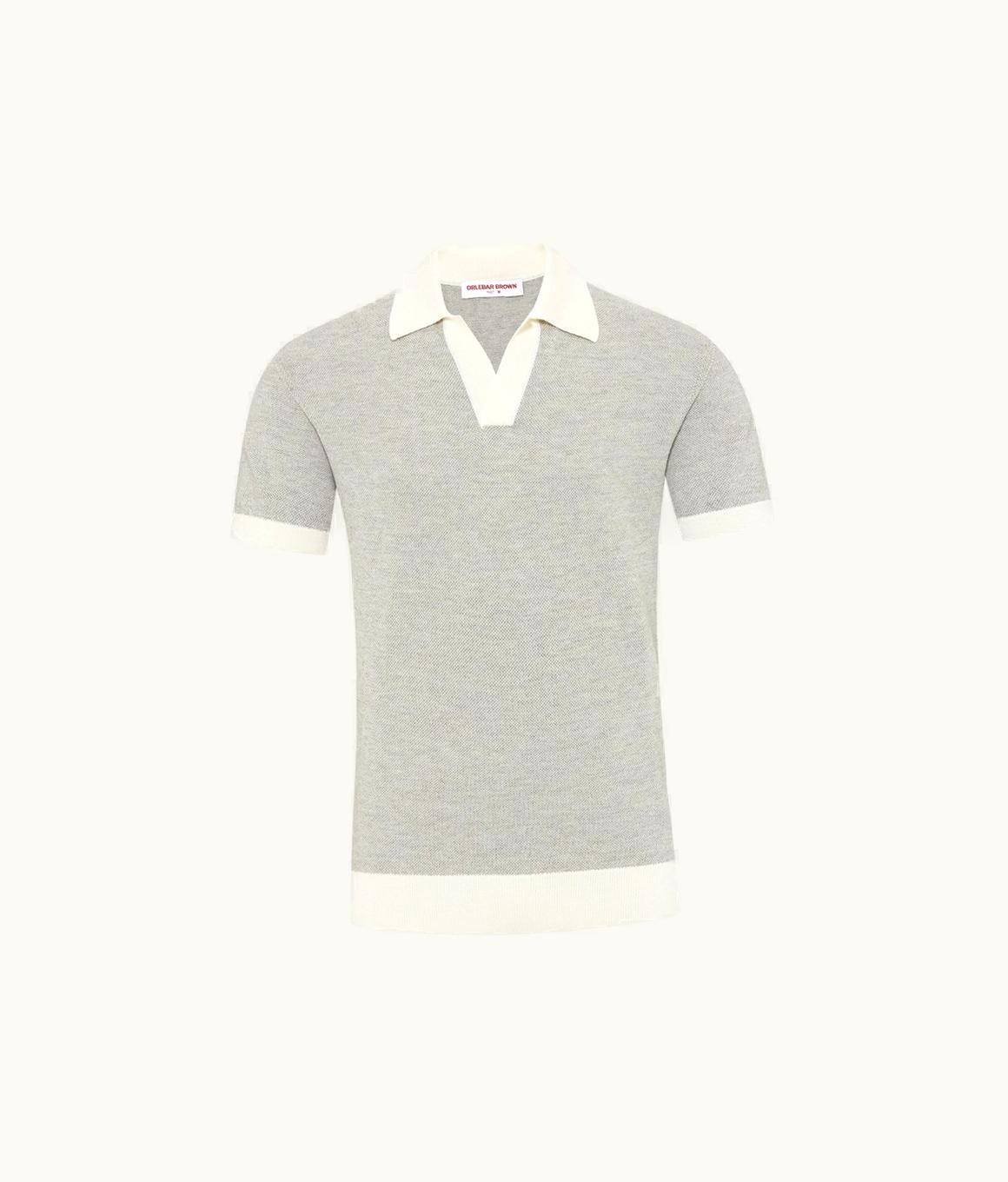 Orlebar Brown Orlebar Brown White Sand / Grey Marl Tailored Fit Contrast Texture Merino Polo Shirt White Sand/Grey Marl