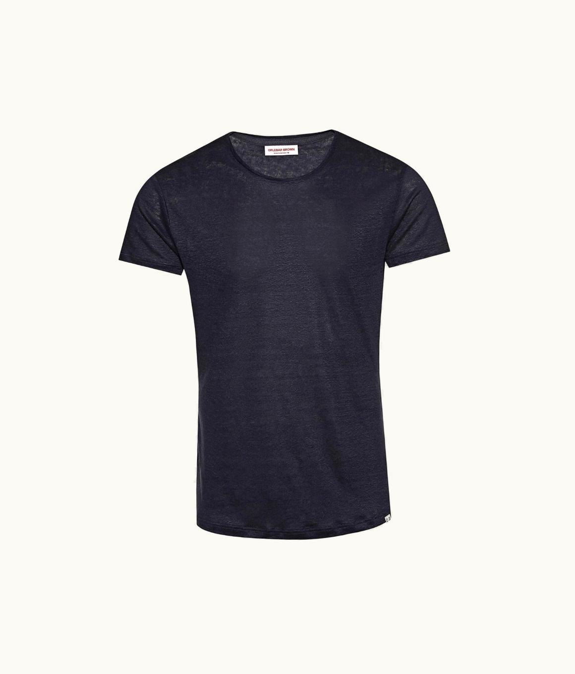 Orlebar Brown Navy Tailored Fit Crew Neck Linen T-Shirt Orlebar Brown Navy