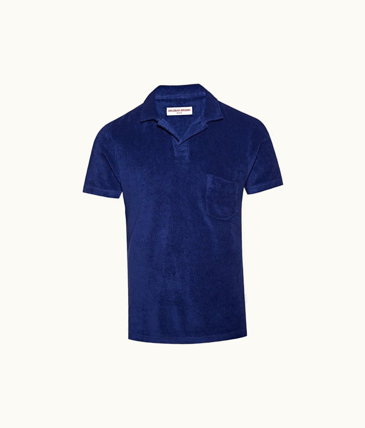 Orlebar Brown Terry Towelling - Blue Wash Tailored Fit Towelling Resort Polo Shirt Orlebar Brown Blue Wash