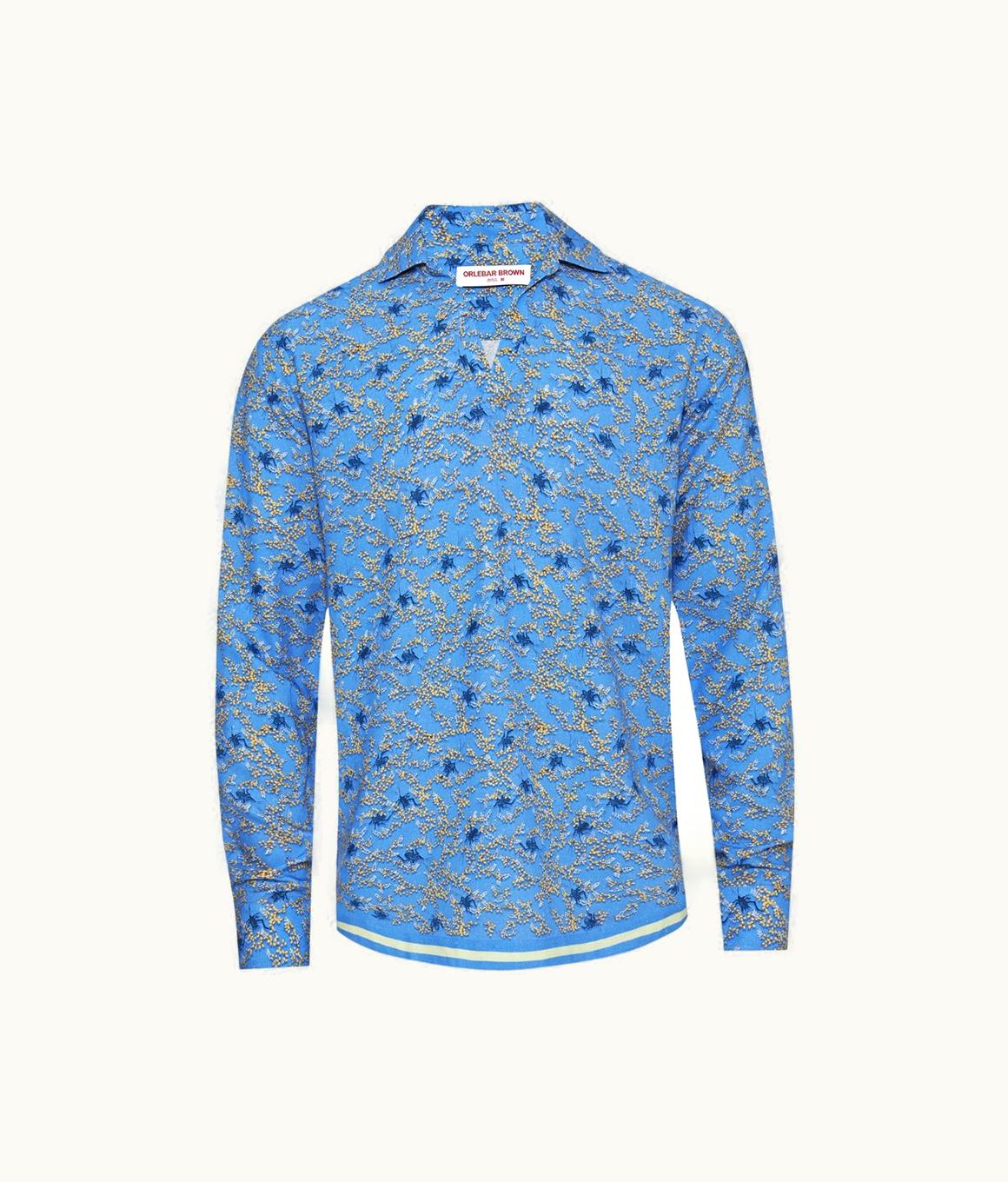 Orlebar Brown Orlebar Brown Springfield Blue Wonder Full Print Classic Collar Relaxed Fit Overhead Shirt Springfield Blue