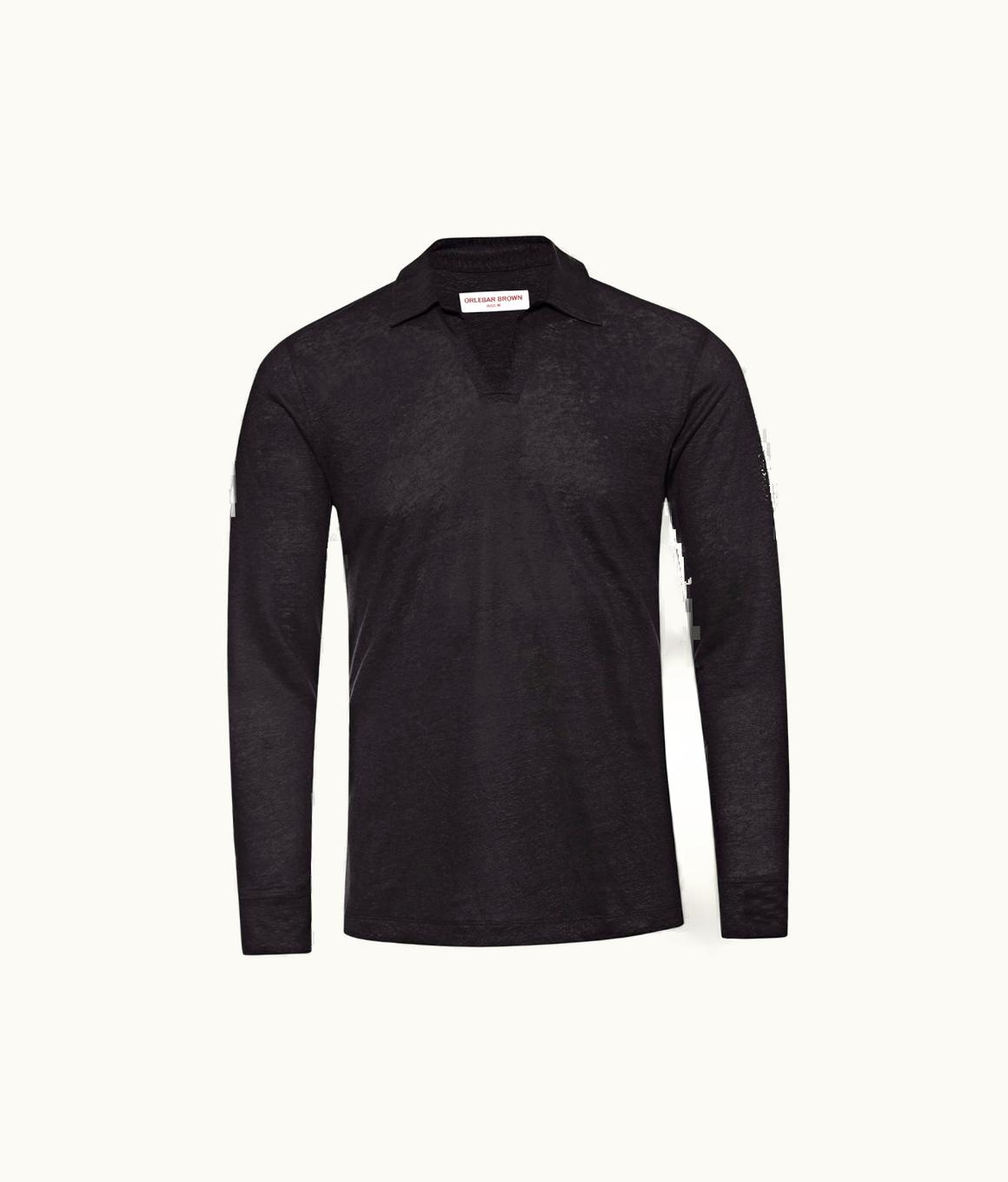 Orlebar Brown Mens Blue Long-Sleeve Linen Polo Designer Polo Shirts Orlebar Brown Night Iris