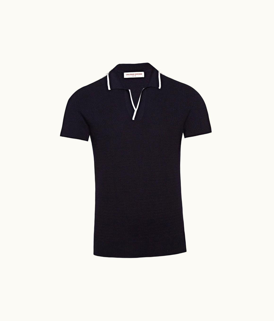 Orlebar Brown Horton - Navy Stripe Tailored Fit Resort Collar Polo Shirt Orlebar Brown Navy