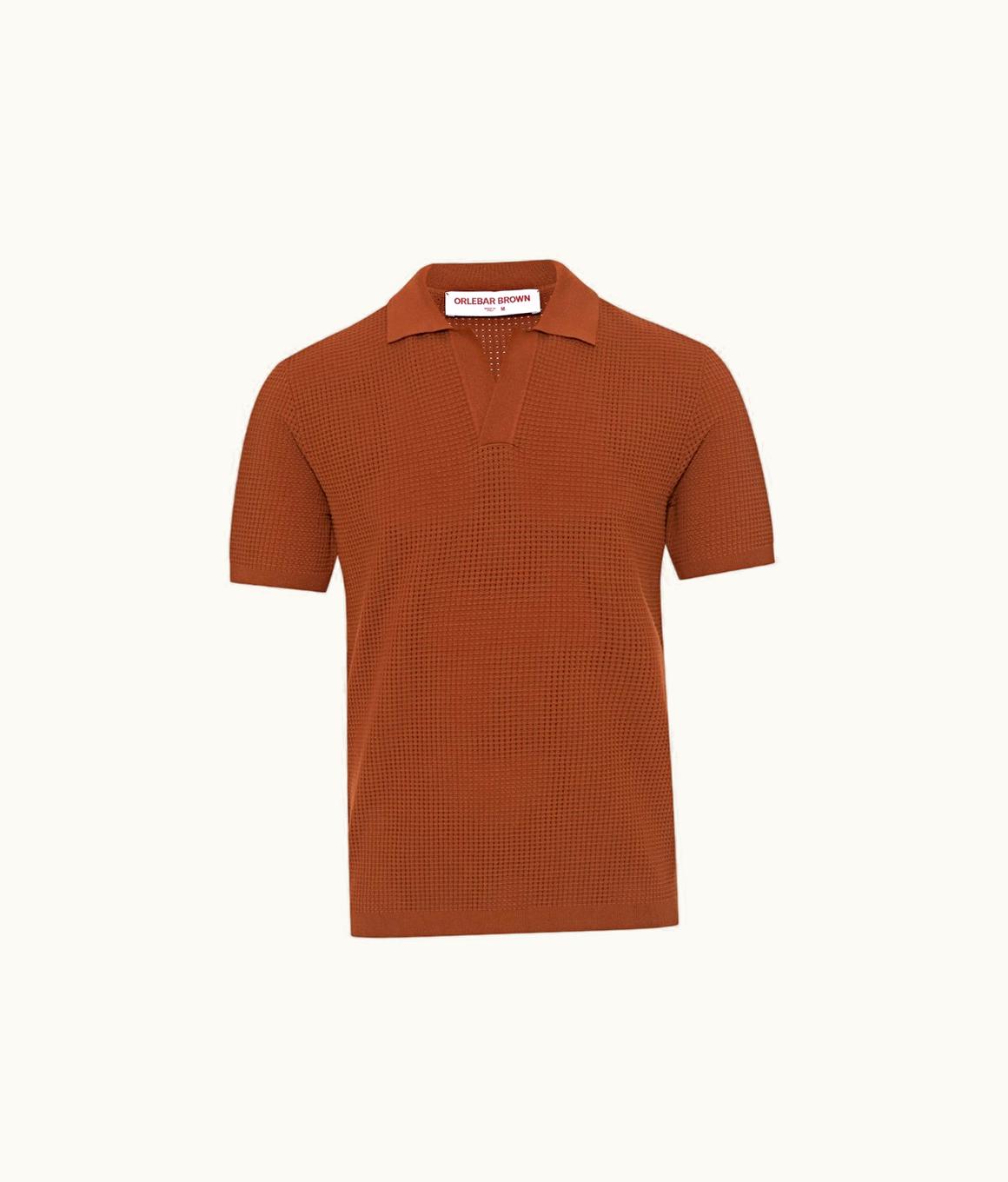 Orlebar Brown Orlebar Brown Cinnamon Coffee Classic Fit Waffle Mesh Stitch Polo Shirt Cinnamon Coffee