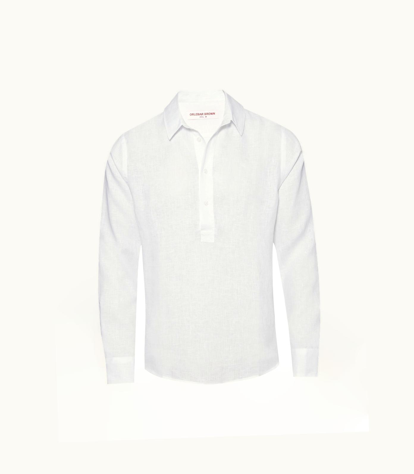 Orlebar Brown Mens White Overhead Linen Shirt Designer Shirts Orlebar Brown White