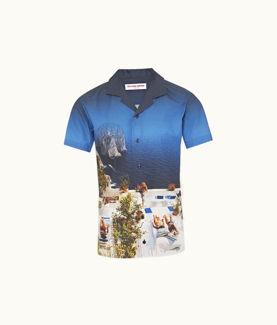 Orlebar Brown Orlebar Brown Terrace Photographic Print Classic Fit Capri Collar Cotton Shirt Terrace